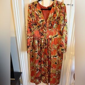 Tahari ASL Orange and Yellow Floral Long Sleeve Dress